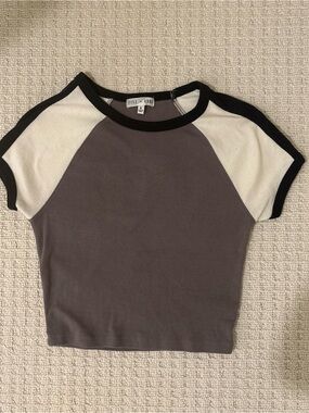 Buckle Colorblock Crop Tee in Gray, White & Black